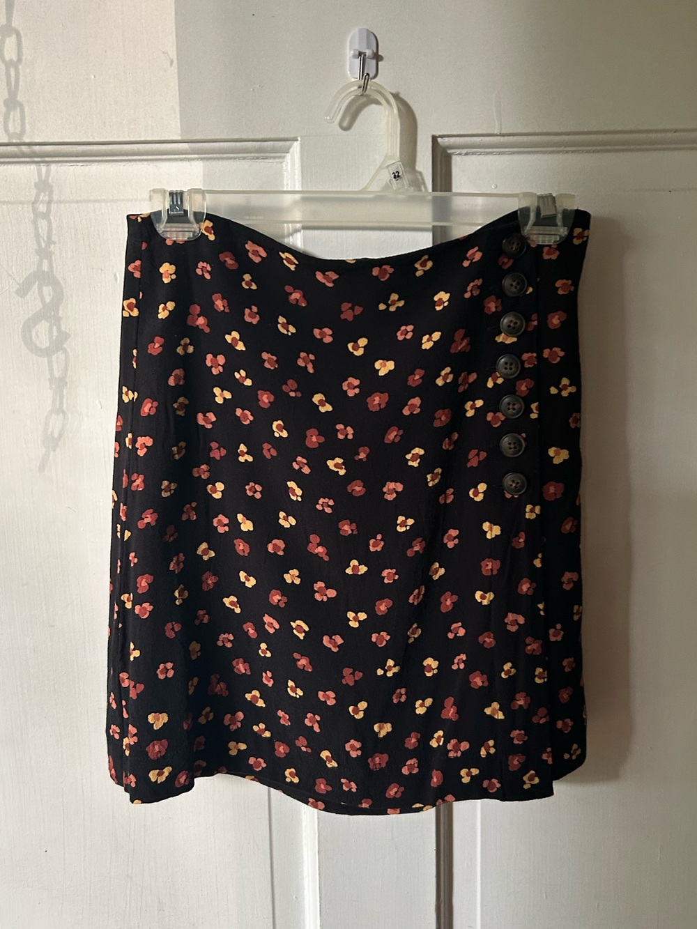 Madewell Black Floral Button-Accent Mini Skirt